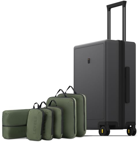 LEVEL8 Koffer Trolley Leicht Hartschalenkoffer mit 6PCS Packwürfel, Reisekoffer Handgepäck,TSA,100% PC,4 Rollen Micro-Diamond Textured Design Kabinenkoffer (54cm, 40L, Dunkel Grau)