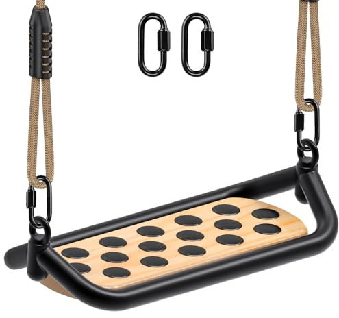 Dolibest Schaukel Kinder, Indoor Outdoor Babyschaukel Erwachsene Schaukel Holz Schaukelsitz Spielplatz Gartenschaukel Breit Schaukelbrett mit 150-200cm Seil & Stahlrohr für Teens, 227kg