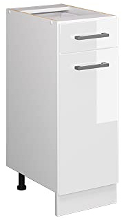 Vicco Unterschrank R-Line, Weiß Hochglanz, 30 cm | mit Schublade, ohne Arbeitsplatte, geeignet zur platzsparenden Aufbewahrung in Küchenzeilen
