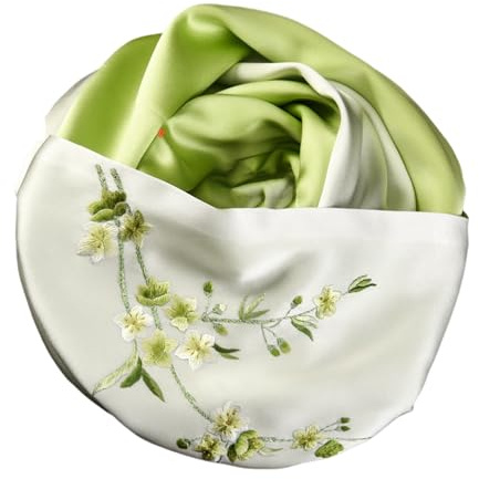 HangErFeng Women Scarf Double deck Mulberry Silk Hand Embroidery Begonia Pattern Dinner Cheongsam Shawl 873 onesize, Green1, Large