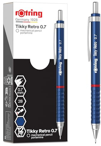 rOtring Tikky Retro Druckbleistifte | 2B 0,7 mm | Blauer Schaft | mit geriffeltem Griff für hohen Komfort | 12 Stück