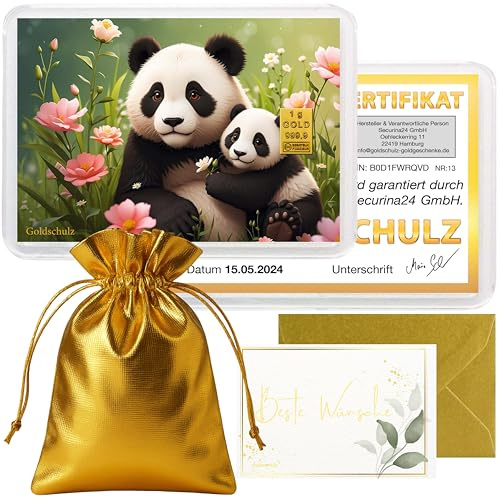 Goldschulz Goldbarren 1g 1 Gramm Motivbox - Geburt Panda - Geschenk + Echtheitszertifikat