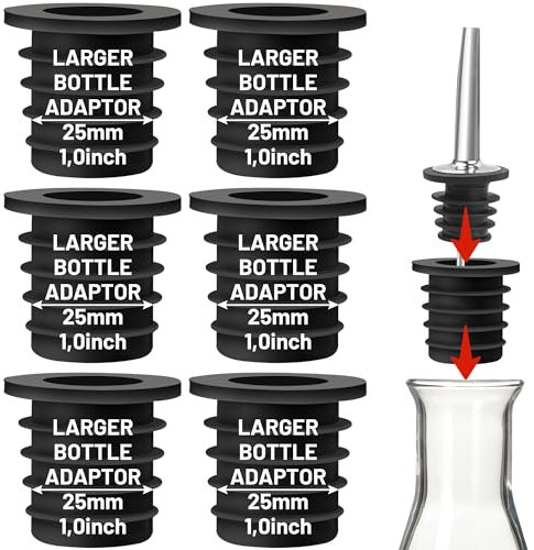 Liquor Pourer Adapters for Large Liquor Bottles and Olive Oil Bottles, Up to 1Inch/25mm Neck Bottle, Converts Regular Size Spout to Large Pouring Spout, 6 Pieces Set