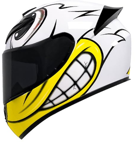 RUYICZB Full Face Motorcycle Helmet with Tinted Visor And Air Vents DOT/ECE Approved Premium Quality And Compact Lightweight Street Bike Motorbike Helmets for Men And Women,White yellow,M 54~56CM
