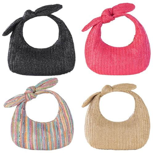 CRGANGZY Women Knotted Straw Clutch Purse with Dumpling Evening Clutch Zipper Closure Straw Banquet Bag for Formal Party Wedding (Khaki)
