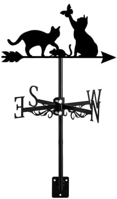 ZNEL Wetterfahne Mit Pfeil Katze Und Maus Eisen Ornament Richtungsanzeiger, Wetterhahn Dachmontage Messwerkzeuge Gartendekoration Für Draußen