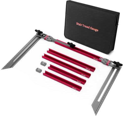 Teodute Treppenstufen-Schablonenwerkzeug, Edelstahl Treppenmesswerkzeug mit Winkelmesser und Skalenanzeige, Treppenlehre für Treppen Auflagen Und Trennwände (Einstellbare Länge 17.9 to 50.9 Zoll)