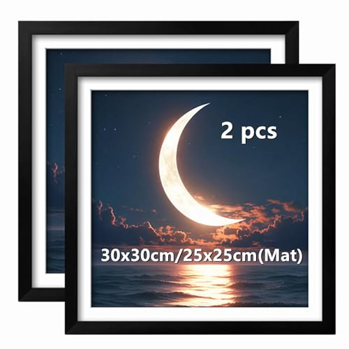Aeadar 30x30cm Wood Picture Frame, Diamond Art & Diamond Painting Frame, 30cm x 30cm Photo Frame for Wall Decor (2 Pack, Black)