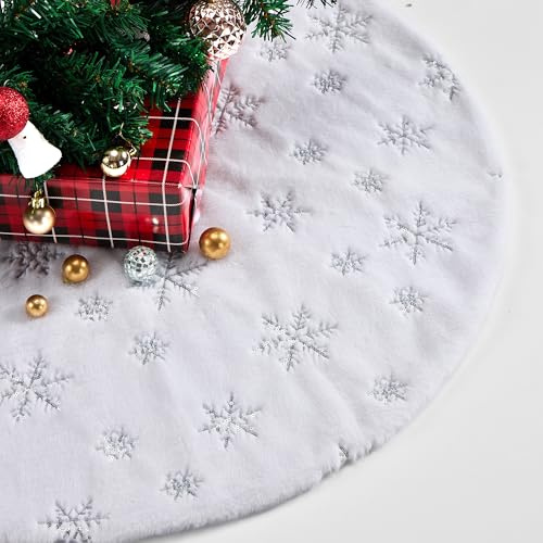 Rinling Weihnachtsbaum Decke, Weihnachtsbaumdecke Rund Weiß, Christbaumdecke Rund 120cm, Weihnachtsbaum Rock für unter den Tannenbaum Deko