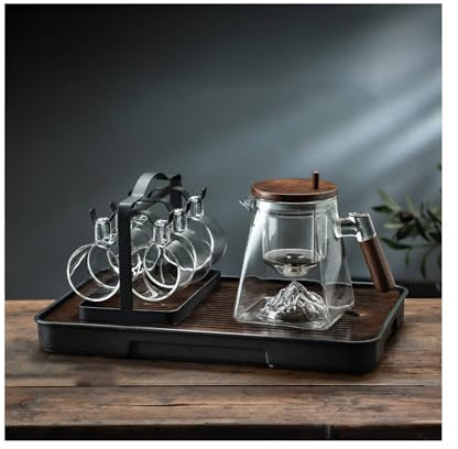 Glass Teapot with Infuser 850Ml Glass Tea Kettle for Stove Top with 6 Teacups and 1 Tray, Tea Pot Sets for Bloom Tea, Loose Leaf Tea Steeper, Borosilicate Tea Brewer, Stovetop Microwave Safe(Clear)