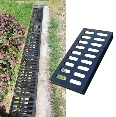 Canaleta Desague con Rejilla Rejilla de Drenaje de Hierro Fundido de 20, 25, 30, 35 y 38 Cm de Ancho, Cubierta de Drenaje Exterior Resistente de 50 Cm de Largo, Rejilla de Drenaje Rápido Rectangular(5