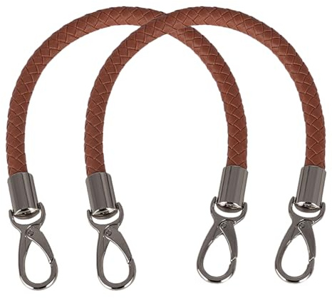 Mture 2 Stück 40cm Leder Taschengriffe mit Karabinerhaken, Braun | Ersatzgriff für Handtaschen, Schulterriemen für Taschen, Lederhenkel für Taschenherstellung
