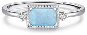 Tolldek Opal Bunt Diamantring Weißgold 585 14K, Klassiker Partnerringe Au585 Gold Pärchen Ringe Trauringe mit Rechteckschliff Echt Schmuck, Gr.52 (16.6)