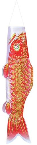 JZLEJC 27.6 Inch Japanese Carp Windsock, 3D Hot Stamping Hanging Banner for Japanese Garden, Outdoor Yard Decoration, Red