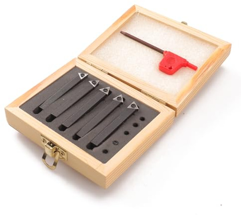 Oudtinx 5PCS Indexable Carbide Turning Tools Set 1/4 | For Turning, Facing, Boring, Chamfering - Fits Most Mini Lathes and Bench Top Machines