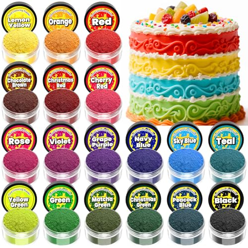 Food Colouring Powder Set - 18 Vibrant Colours Food Dye, Upgrade High Concentration Edible Paint Food Colouring Set for Macarons, Cake Decorating, Icing, Fondant, Icing - 2g each