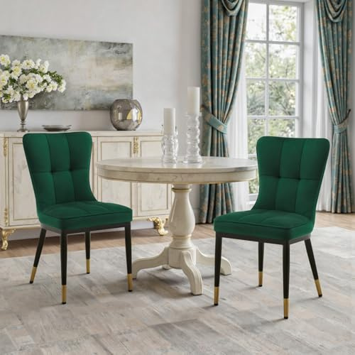 Bekrvio Moderne Esszimmerstühle 2er Set Samt Blau Gepolstert 8 cm Sitzpolster, Bis 200 kg Belastbar Polsterstühle mit Metallrahmen und Hoher Rückenlehne, Küchenstuhl für Esszimmer Wohnzimmer Grün