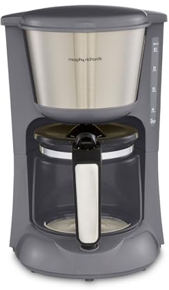 Morphy Richards Equip Filter Coffee Machine, Pour Over Technology,10 Cup Capacity, Fast Brew, Anti Drip, Easy Clean Reusable Filter, Keep Warm, Aroma Blender, Grey and Stainless Steel,162505