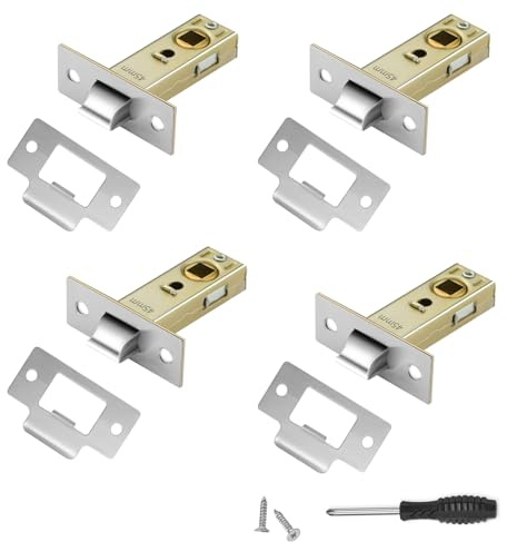4 Set 45mm Door Latch, Internal Door Lock Mortice Latch Polished Tubular Latch for Sprung Lever Door Handles with Screws and Screwdriver
