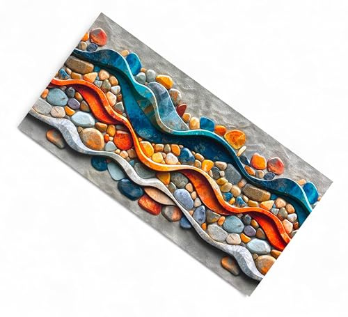 Küchenteppich, rutschfest, Motiv: Steine, bunt, hergestellt in Italien, ultradünn und waschbar, 50 x 200 cm