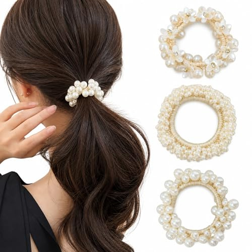Ypkia 3 stycken hårsnoddar pärlor damer Scrunchies fläta gummi elastiskt hår rep hårsmycke för kvinnor flickor