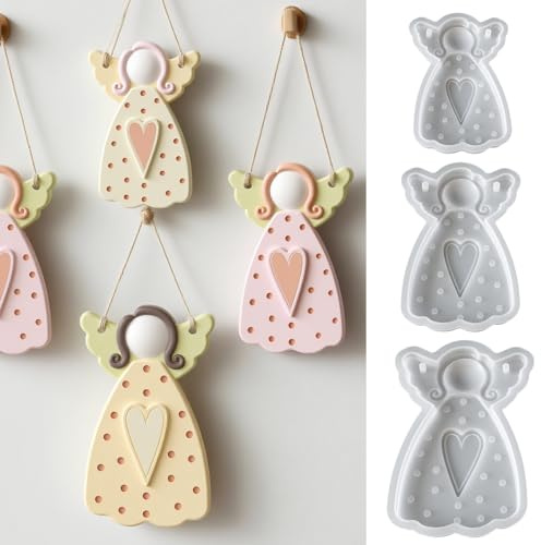 Silikonform Weihnachten Engel, 3 Stück Silikonformen Gießformen Weihnachten Anhänger Gipsformen zum Gießen Gießformen Silikon Weihnachten Engel Kerzenformen Silikon für DIY Weihnachtsdeko (A)