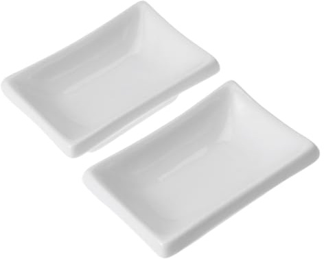 iplusmile Piattino Snack Ceramico Bianco 3 Pollici, Set 2 Pezzi | Forma Rettangolare, Stile Giapponese Semplice, per Salse e Condimenti, Uso Tavola