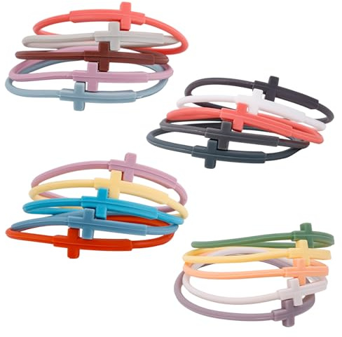 Mikovivi 20 Uds Pulseras de Silicona con Cruz, Religiosas Pulsera de Jesús Elásticas Pulseras Cristianas para Mujer y Hombre Como Recuerdo Fiesta
