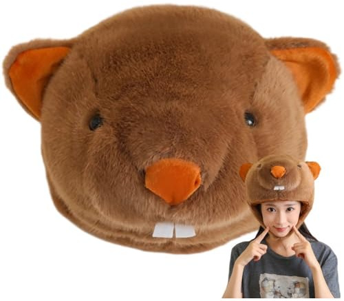 Ppmter Gorro De Fiesta De Peluche con Forma De Marmota, Disfraz De Animal, Gorro Temático De Animales para Cumpleaños, Halloween, Navidad, Gorros Originales, Accesorios De Disfraces
