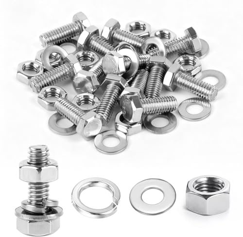 20 PzViti M6, Bulloni Esagonali con Dadi, M6 x 16 mm Set di Bulloni a Testa Esagonale MetriciBulloni e Dadi, Vite Testa Esagonale con Rondella in Acciaio Inossidabile per Macchine