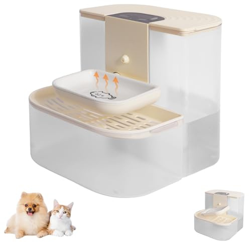 Auveach Fuente de Agua para Gatos 4.5L Inalámbrica con 3 Niveles, Bebedero Gatos Cerámica Calefactado 28°C Constante Sin Filtros con Batería 4800mAh, Ultra Silenciosa (Crema)