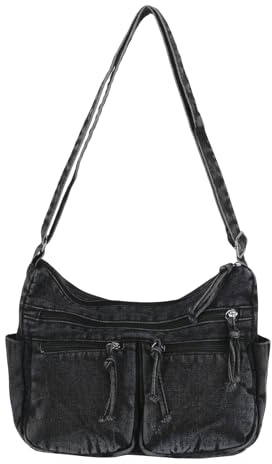 Ausing Bolso de Mezclilla para Mujer Vintage Bolso de Hombro de Mezclilla Bolso de Hombro Bolsa de Transporte Ligera Bolso de Denim Grande para Ocio Viajes Diario Gris
