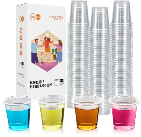 Turbo Bee 600 pack 2 OZ Disposable Plastic Shot Glasses, Mini Shot Cups for Party, Events, Whiskey and Wine Tasting