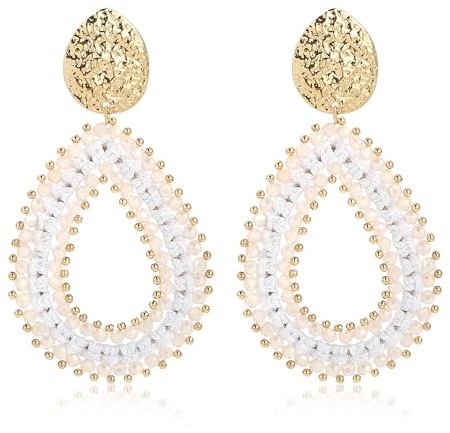 Weiß Boho Ohrringe hängend für Damen Tropfenförmige Leichte Ohrringe Eleganter Hingucker für Frauen Statement Creolen für Sommer