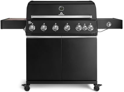BURNHARD® Fat FRED Deluxe Gasgrill 6-Brenner, Edelstahlrost, Schwarz-Matt | 900°C Infrarot-Zone, Heckbrenner, Seitenkocher, Aludruckguss-Edelstahl-Brennkammer, 27.2 kW Leistung
