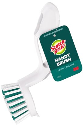 Scotch-Brite Handy Brush, Small and Durable Dish Brush with Handle for Scrubbing Hard-to-Reach Cookware, Tubs, Sinks, Car Tires, and More without Scratching, Antimicrobial, and Rinses Clean