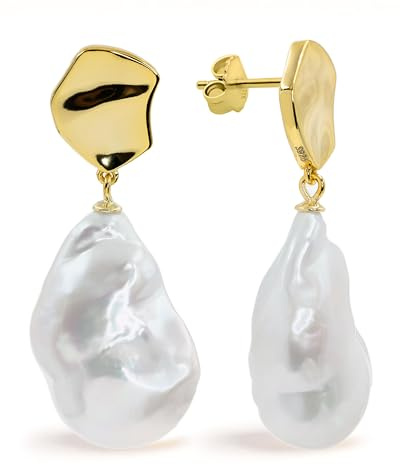 Orecchini di perle d'acqua dolce da donna con perle barocche o Keshi Grande XL bianche più di 14 mm di SECRET & YOU - Argento sterling 925 placcato in oro 18k o rodio