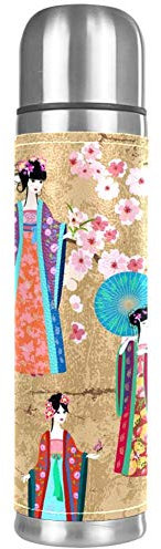 Wasserflasche mit japanischem Karpfen und Lotus-Muster, auslaufsicher, Edelstahl, Thermoskanne für heiße und kalte Getränke, 500 ml, für Büro, Schule, Reisen 26x6.7cm/10.2x2.6 in mehrfarbig06