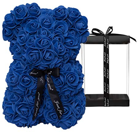 DuHouse Rosen Bär Teddybär, Handgemacht Blumenbär Deko, Königsblau | 25,4 cm Schaumstoff Rosenbär mit Geschenkbox, Für Valentinstag, Jahrestag, Muttertag, Weihnachten, Geburtstage & Hochzeit