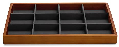 Oirlv Schmucktabletts Holz,Stapelbar Schmuckschublade | Holz-Tablett, 12 Fächer, Stapelbar – für Uhren & Armbänder, ideal für Vitrine & Schublade. (Grau)