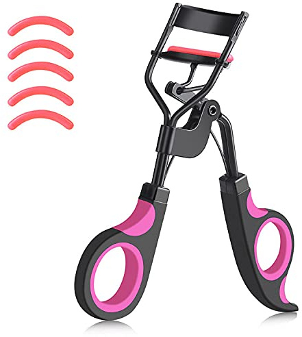 Recourbe-cils avec poignée noire et 5 tampons de rechange en silicone pour maquillage cosmétique