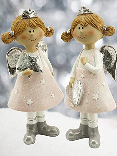 Pommerntraum ® | 2-ER Set! Weihnachtsdekoratin Engel Schutzengel Engelchen Weihnachtsengel Weihnachtsfiguren Dekorationsfiguren Schreibtischfiguren (ca. 8 x 5 x 18 cm - L)