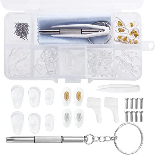 Glasses Repair Kit with 25 Pairs Silicone Nose Pads, Screws & Tool