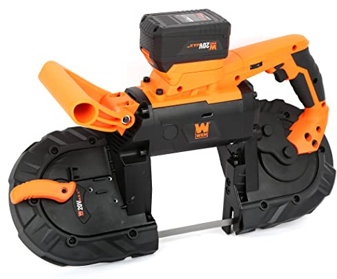 WEN Cordless Portable Bandsaw for Metal with Variable Speed, 20V Max 5.0 Ah Lithium-Ion Battery, and Charger (20496)