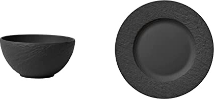 Villeroy & Boch - Manufacture Rock Schale, 430 ml, 14 cm, schwarz Manufacture Rock Speiseteller, 27 cm, Premium Porzellan, spülmaschinen-, mikrowellengeeignet, schwarz