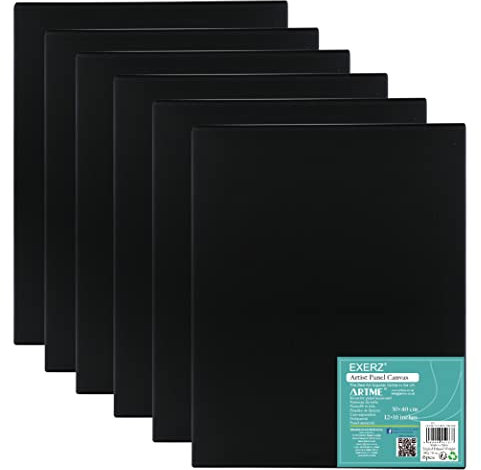 Exerz 30x40cm Malkarton 6er Set Schwarz- Leinwand-Panele 0.3cm dick 280GSM 100% Baumwolle/Weiß - Kunstleinwandtafel für Acrylfarben, Ölfarben - Dreifach Grundiert/Ohne Säure/Mittelkörnig