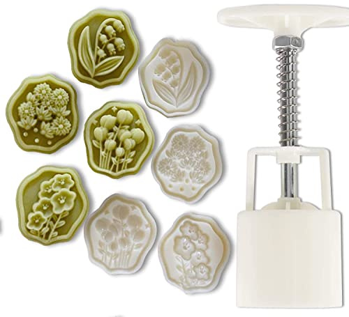 Mooncake-Pressformen, Handpresse für Mondkuchen, Dessert, DIY mit Stempeln, Blumenmodus, Mooncake Shortbread Press DIY (4 chinesische Blumenstempel-1)