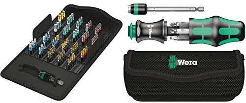 Wera Bit-Safe 61 BiTorsion 1 Comprehensive Torsion Bits and Holder Set in Pouch (for Drill/Drivers) 61 Piece, 05057441001 & Compact Tool Set Kraftform 20 with Pouch, SL/PH/PZ, 7 Pieces