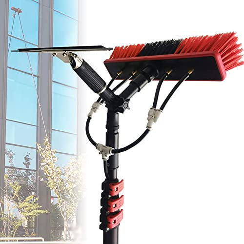 GIZMIT Water Fed Pole Kit, 3.6-12m Length Water Fed Brush w/Squeegee, Water Fed Cleaning System, Outdoor Window Cleaner w/Hose, Cleaning Tool for Window Glass, Solar Panel,39FT/12M
