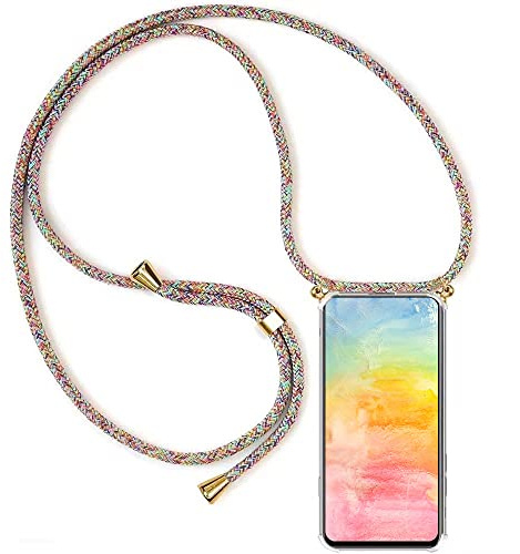YAMCCCSE Handykette Handyhülle für OnePlus 8T mit Band - Transparent Handy-Kette Handy Hülle mit Kordel zum Umhängen Handyanhänger Halsband Lanyard Case - Rainbow